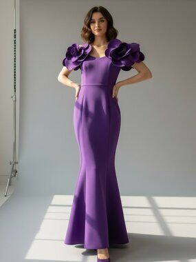AOMEI Purple Maxi Formal Dress Rose Shoulder Sleeveless Size Small